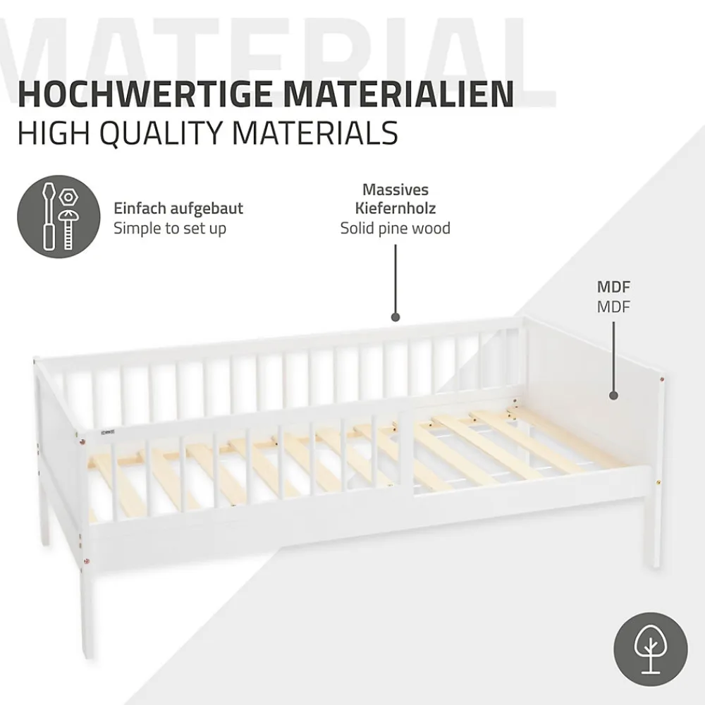 Lit d'enfant 80x160 cm simple blanc en bois de pin avec sommier à lattes sans matelas>Ml-Design Clearance