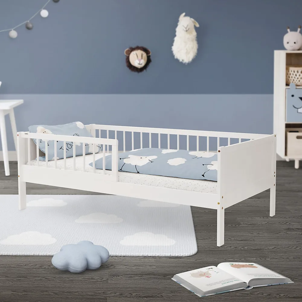 Lit d'enfant 80x160 cm simple blanc en bois de pin avec sommier à lattes sans matelas>Ml-Design Clearance