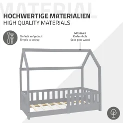 Ml-Design Lit d'enfant 140x70cm gris clair bois de pin avec toit et sommier protection contre chutes*Enfant Lit Enfant