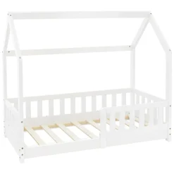 Ml-Design Lit d'enfant 140x70cm blanc en bois de pin avec toit et sommier protection contre chutes*Enfant Lit Enfant