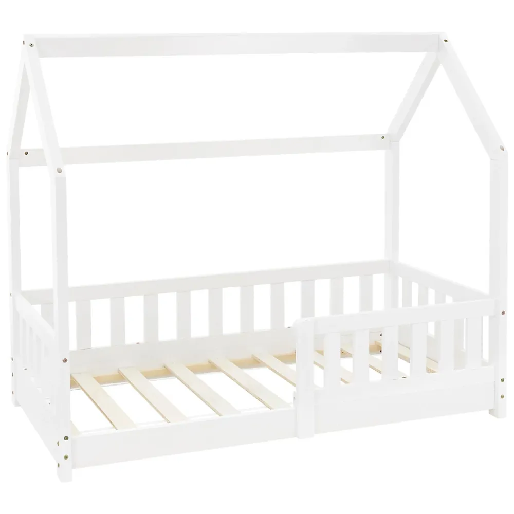 Ml-Design Lit d'enfant 140x70cm blanc en bois de pin avec toit et sommier protection contre chutes*Enfant Lit Enfant