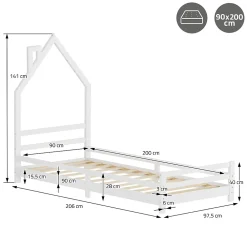 Ml-Design Lit d'enfant 90x200cm blanc forme maison en bois de pin avec sommier à lattes sans matelas*Enfant Lit Enfant
