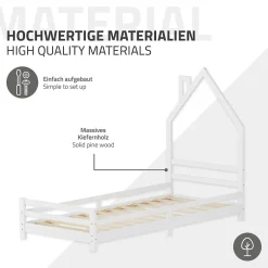 Ml-Design Lit d'enfant 90x200cm blanc forme maison en bois de pin avec sommier à lattes sans matelas*Enfant Lit Enfant