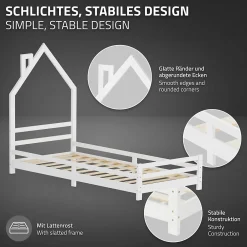 Ml-Design Lit d'enfant 90x200cm blanc forme maison en bois de pin avec sommier à lattes sans matelas*Enfant Lit Enfant