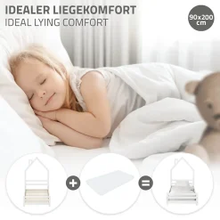 Ml-Design Lit d'enfant 90x200cm blanc forme maison en bois de pin avec sommier à lattes sans matelas*Enfant Lit Enfant