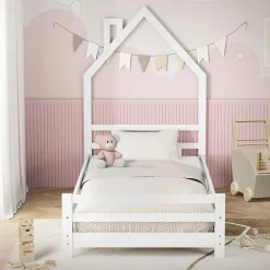 Ml-Design Lit d'enfant 90x200cm blanc forme maison en bois de pin avec sommier à lattes sans matelas*Enfant Lit Enfant
