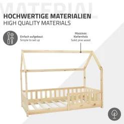 Ml-Design Lit d'enfant 160x80cm naturel en bois de pin avec toit et sommier protection contre chutes*Enfant Lit Enfant