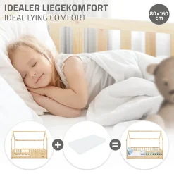 Ml-Design Lit d'enfant 160x80cm naturel en bois de pin avec toit et sommier protection contre chutes*Enfant Lit Enfant