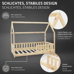 Ml-Design Lit d'enfant 160x80cm naturel en bois de pin avec toit et sommier protection contre chutes*Enfant Lit Enfant