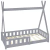 Lit d'enfants Tipi 70x140 cm gris clair maison indien bois de pin sommier clôture de jeu>Ml-Design Hot
