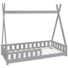 Lit d'enfants Tipi 80x160 cm gris clair maison en bois de pin avec sommier clôture de jeu>Ml-Design Outlet