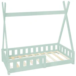 Lit d'enfants Tipi 70x140 cm vert menthe maison indien bois de pin sommier clôture de jeu>Ml-Design