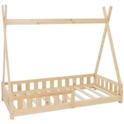 Ml-Design Lit d'enfants Tipi 80x160 cm naturel maison en bois de pin avec sommier clôture de jeu*Enfant Lit Enfant