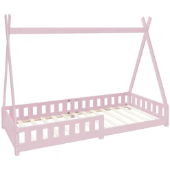 Lit d'enfants Tipi 90x200cm vert menthe indien bois de pin avec sommier et clôture de jeu>Ml-Design Hot