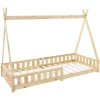 Lit d'enfants Tipi 90x200 cm naturel indien en bois de pin avec sommier et clôture de jeu>Ml-Design Online