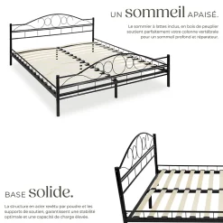 Tectake Lit design moderne avec sommier de Style romantique 180 x 200 cm noir* Lit Double