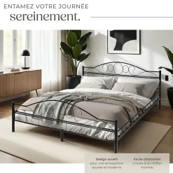 Tectake Lit design moderne avec sommier de Style romantique 180 x 200 cm noir* Lit Double