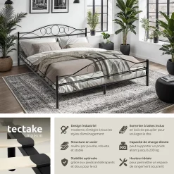 Tectake Lit design moderne avec sommier de Style romantique 180 x 200 cm noir* Lit Double