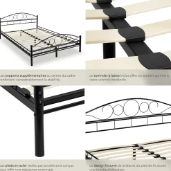 Tectake Lit design moderne avec sommier de Style romantique 180 x 200 cm noir* Lit Double