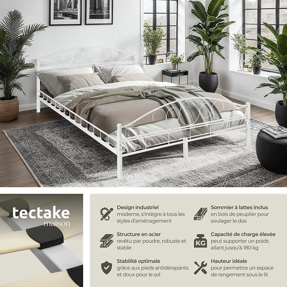 Lit design moderne avec sommier de Style romantique 140 x 200 cm blanc>Tectake Clearance