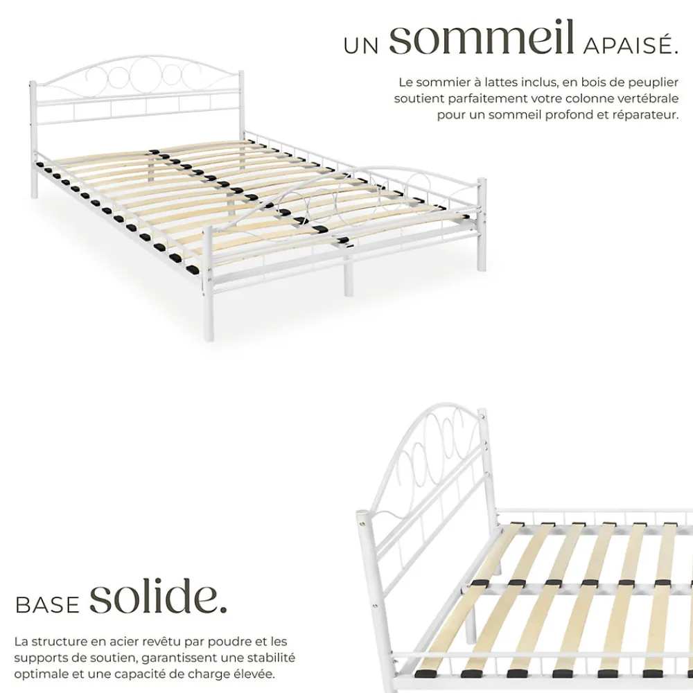 Lit design moderne avec sommier de Style romantique 140 x 200 cm blanc>Tectake Clearance