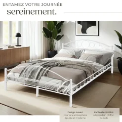 Lit design moderne avec sommier de Style romantique 140 x 200 cm blanc><noscript><img width=