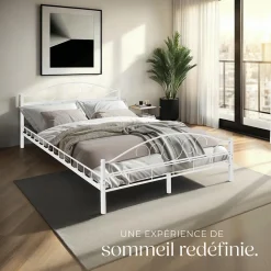Lit design moderne avec sommier de Style romantique 140 x 200 cm blanc><noscript><img width=