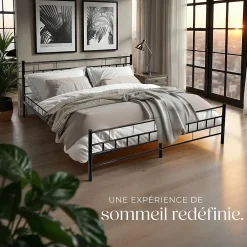 Tectake Lit design moderne en acier avec sommier 140 x 200 cm noir* Sommier