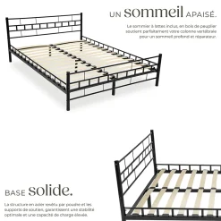 Tectake Lit design moderne en acier avec sommier 140 x 200 cm noir* Sommier