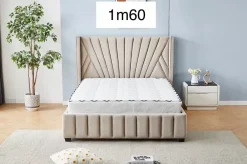 Protocole Pro Lit deux places HATICE en velours, disponible en 140x190 ou 160x200, tête de lit et sommier à lattes inclus, matelas non fourni.* Lit Double