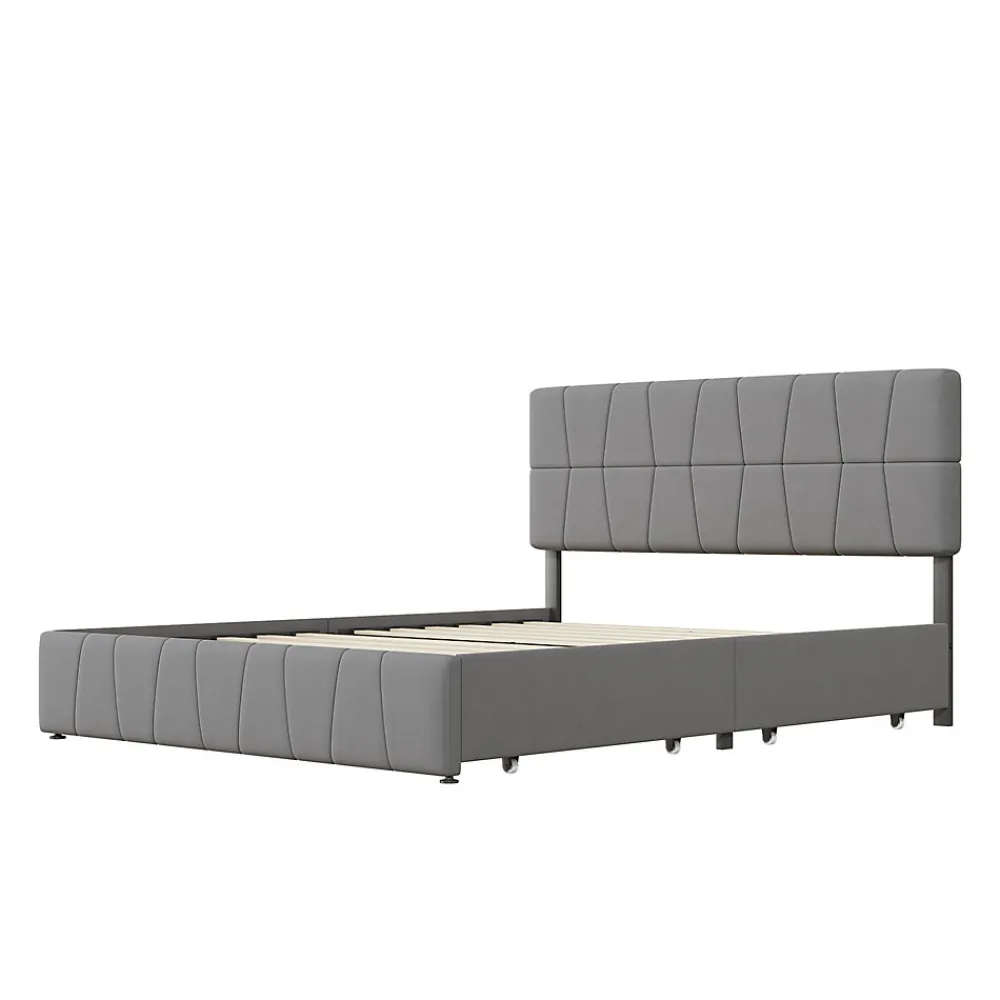 lit double 160 x 200 avec 4 tiroirs,lit capitonné avec sommier à lattes en bois,Tissu velours doux pour la peau,Gris>Generique Hot