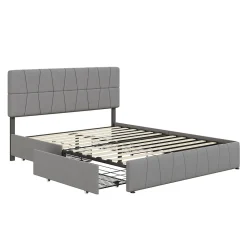 lit double 160 x 200 avec 4 tiroirs,lit capitonné avec sommier à lattes en bois,Tissu velours doux pour la peau,Gris><noscript><img width=