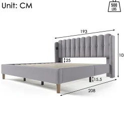 Generique Lit Double 180 x 200 Cm - Lit Adult avec Chargement USB Type-C - Lin, MDF, Métal - Sans Matelas - Gris* Lit Simple