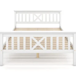 Lit double 140 x 200 cm - Lit classique avec tête de lit et sommier à lattes - Pin massif + MDF - Sans Matelas - Blanc><noscript><img width=
