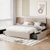 Simple Life Lit Double 160 X 200 Cm Avec 4 Tiroirs, Cadre De Lit Avec LED Et Sommier à Lattes, Lin, Beige* Lit Coffre