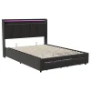 Lit Double 140 X 200 Cm Avec Éclairage LED, Prise USB, Rangement, Tête De Lit Capitonnée, Noir>Fortuna lai Online