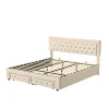 Simple Life Lit Double 180 X 200 Cm Avec Coffre Et Tiroirs,velours,sommier à Lattes,lit Hydraulique, Beige* Lit Coffre