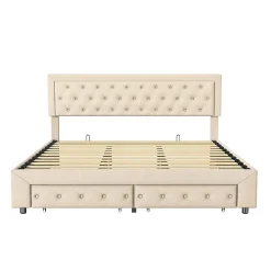 Simple Life Lit Double 180 X 200 Cm Avec Coffre Et Tiroirs,velours,sommier à Lattes,lit Hydraulique, Beige* Lit Coffre