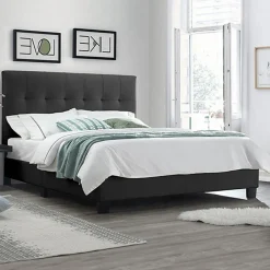 Meubletmoi Lit double 160 x 200 cm en simili noir + sommier fixe - PANDORA* Lit Double