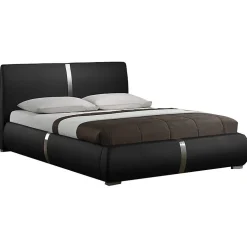 Meubletmoi Lit double 140 x 190 cm en simili noir et métal + sommier fixe - EDEN* Lit Double