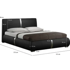 Meubletmoi Lit double 140 x 190 cm en simili noir et métal + sommier fixe - EDEN* Lit Double