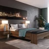 Meubletmoi Lit double 160 x 200 décor chêne foncé et noir avec LED - RIVIERA* Lit Double