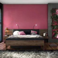 Meubletmoi Lit double 160 x 200 décor chêne foncé et noir avec LED - RIVIERA* Lit Double