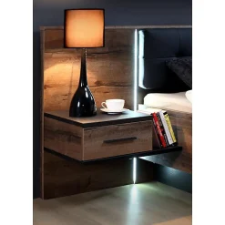 Meubletmoi Lit double 160 x 200 décor chêne foncé et noir avec LED - RIVIERA* Lit Double