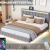 Generique Lit double 160 x 200cm avec sommier à lattes, Lit 160 x 200cm avec éclairage LED et USB, cadre de lit en lin, Gris* Lit Double