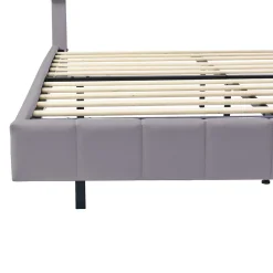 Generique Lit double 160 x 200cm avec sommier à lattes, Lit 160 x 200cm avec éclairage LED et USB, cadre de lit en lin, Gris* Lit Double