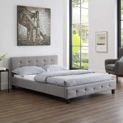 Nature Pro Lit Double 140 x190 cm Tissus Gris Moderne + Sommier Chambre* Sommier