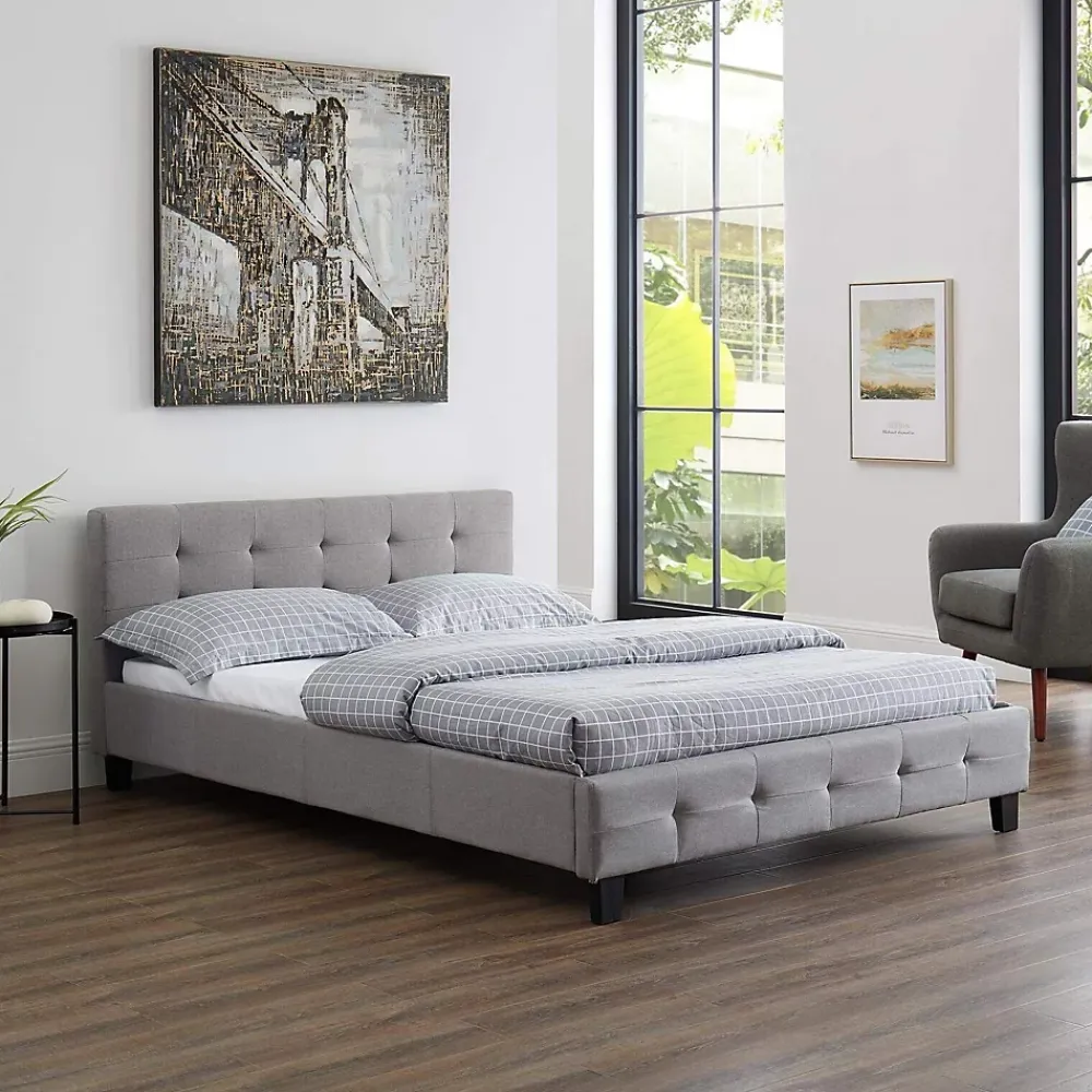 Nature Pro Lit Double 140 x190 cm Tissus Gris Moderne + Sommier Chambre* Sommier