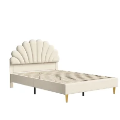 ProximaX Lit double 140 x 200,lit 140 x 200,lit rembourré,lit adulte avec tête de lit en forme de fleur,beige* Lit Coffre