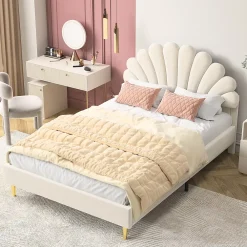 ProximaX Lit double 140 x 200,lit 140 x 200,lit rembourré,lit adulte avec tête de lit en forme de fleur,beige* Lit Coffre